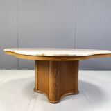 Travertine and wood coffee table, 1960s