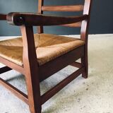 Rustic Oak & Rush Armchair, France, 1930s