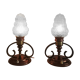 Pair of Ar Nouveau style copper and crystal table lamps vintage 1950s 50s