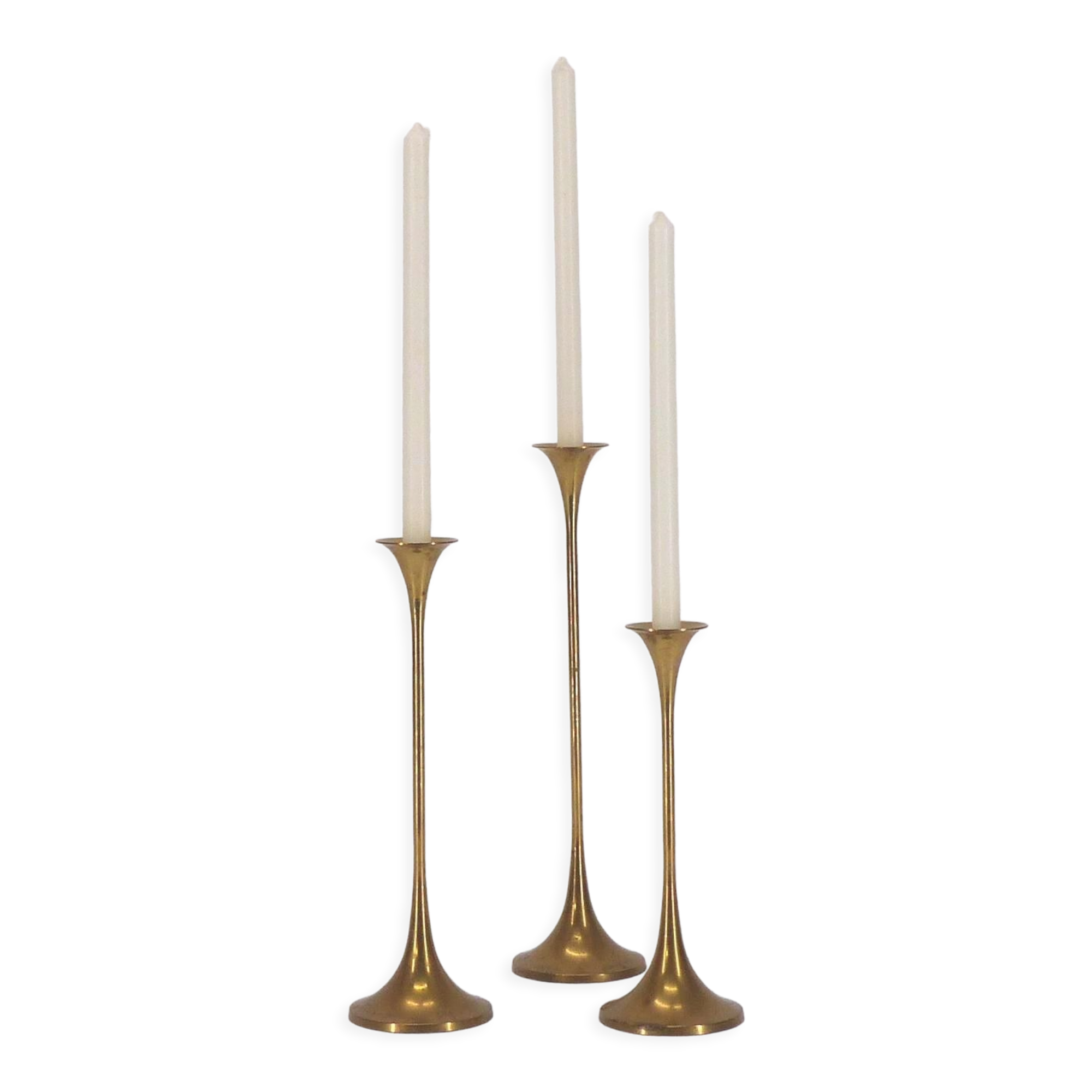 3 Swedish brass candle holders Gnosjo 1960