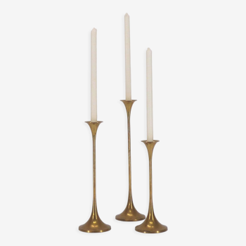 3 Swedish brass candle holders Gnosjo 1960