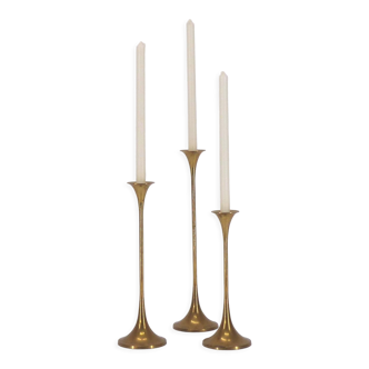 3 bougeoirs Suédois en laiton Gnosjo 1960