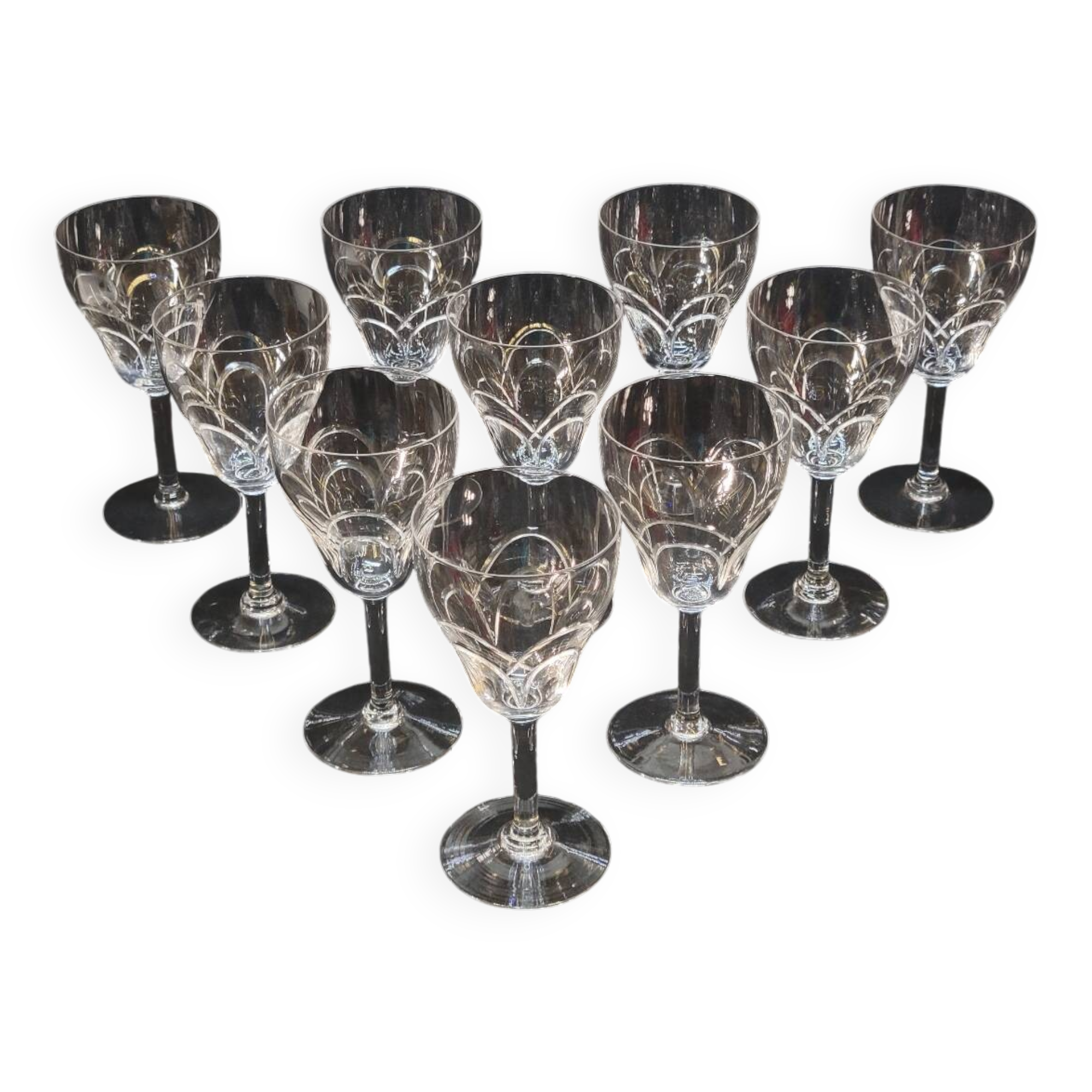 10 antique art deco saint louis / baccarat cut crystal water glasses