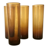 Set of 4 smoked brown amber orangeade glasses, France 1970