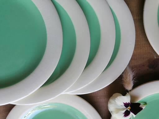 8 plates in earthenware of Salins, mint green and pale yellow vintage 60s / vintage dishes summer