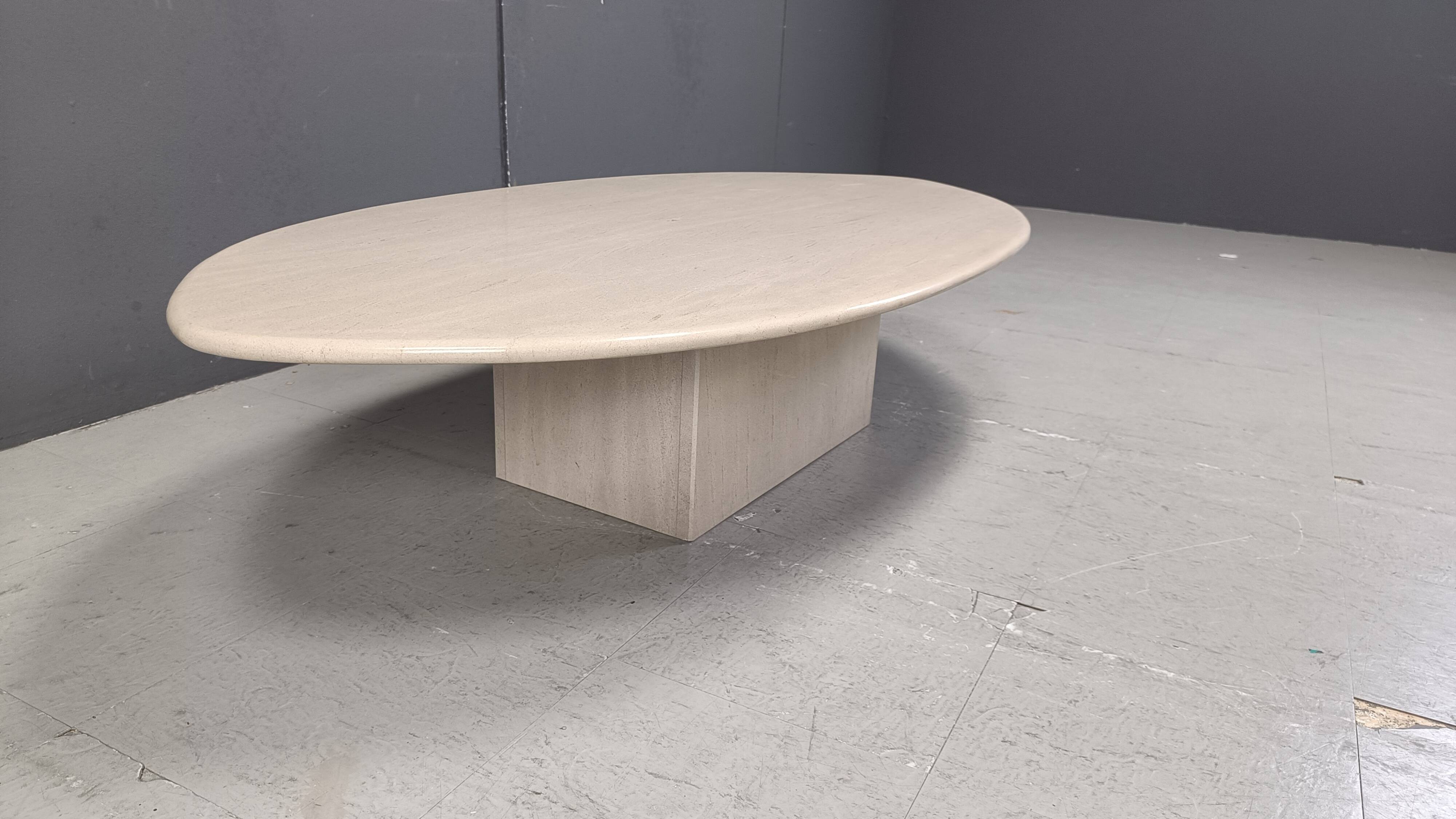 Vintage oval travertine coffee table, 1970s