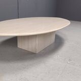Table basse ovale vintage en travertin, années 1970