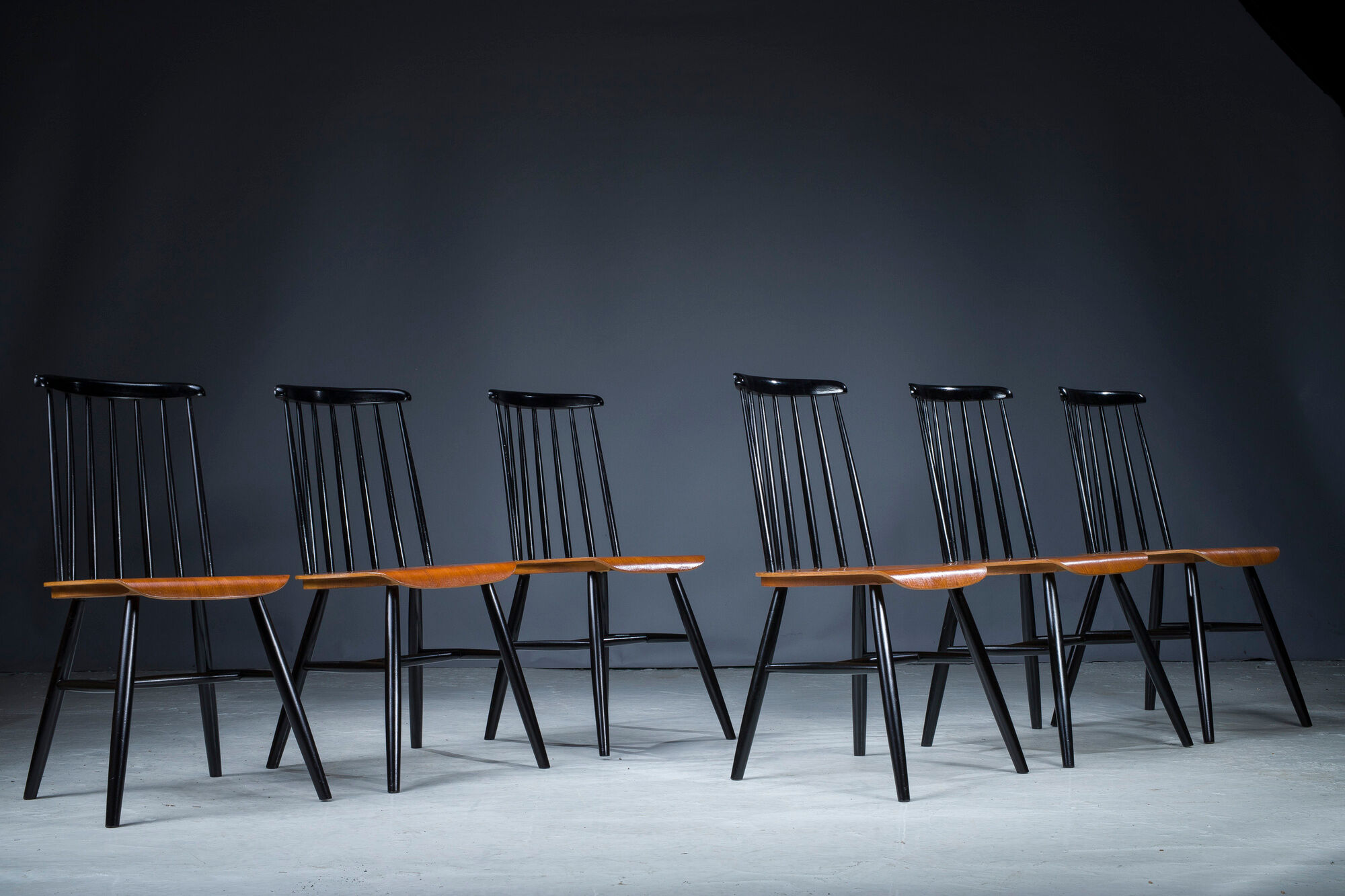 French Fanett Beech and Teak Chairs by Ilmari Tapiovaara, 1960s, Set of 6