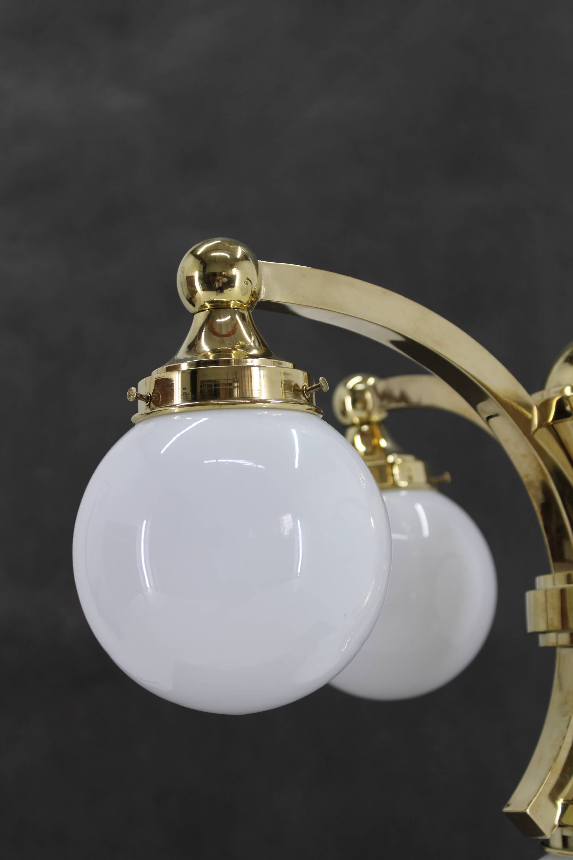1930s Restored Brass Chandelier, Czechoslovakia