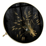 Round coffee table black glass floral brass structure D 60 cm vintage - Brocante Chic