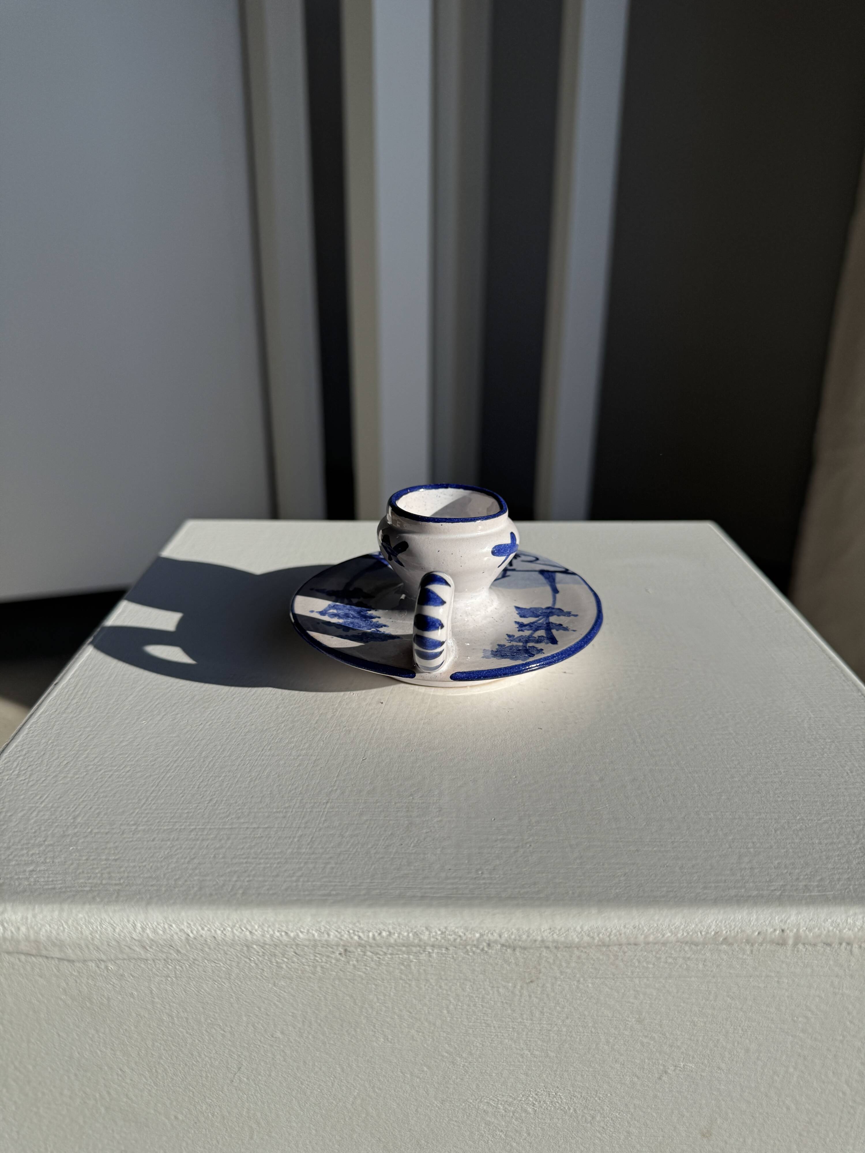 Dutch white and blue candlestick with windmill pattern H5 D10