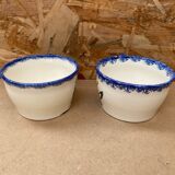 Pair antique quimper cb ceramic beige blue france cup #b287