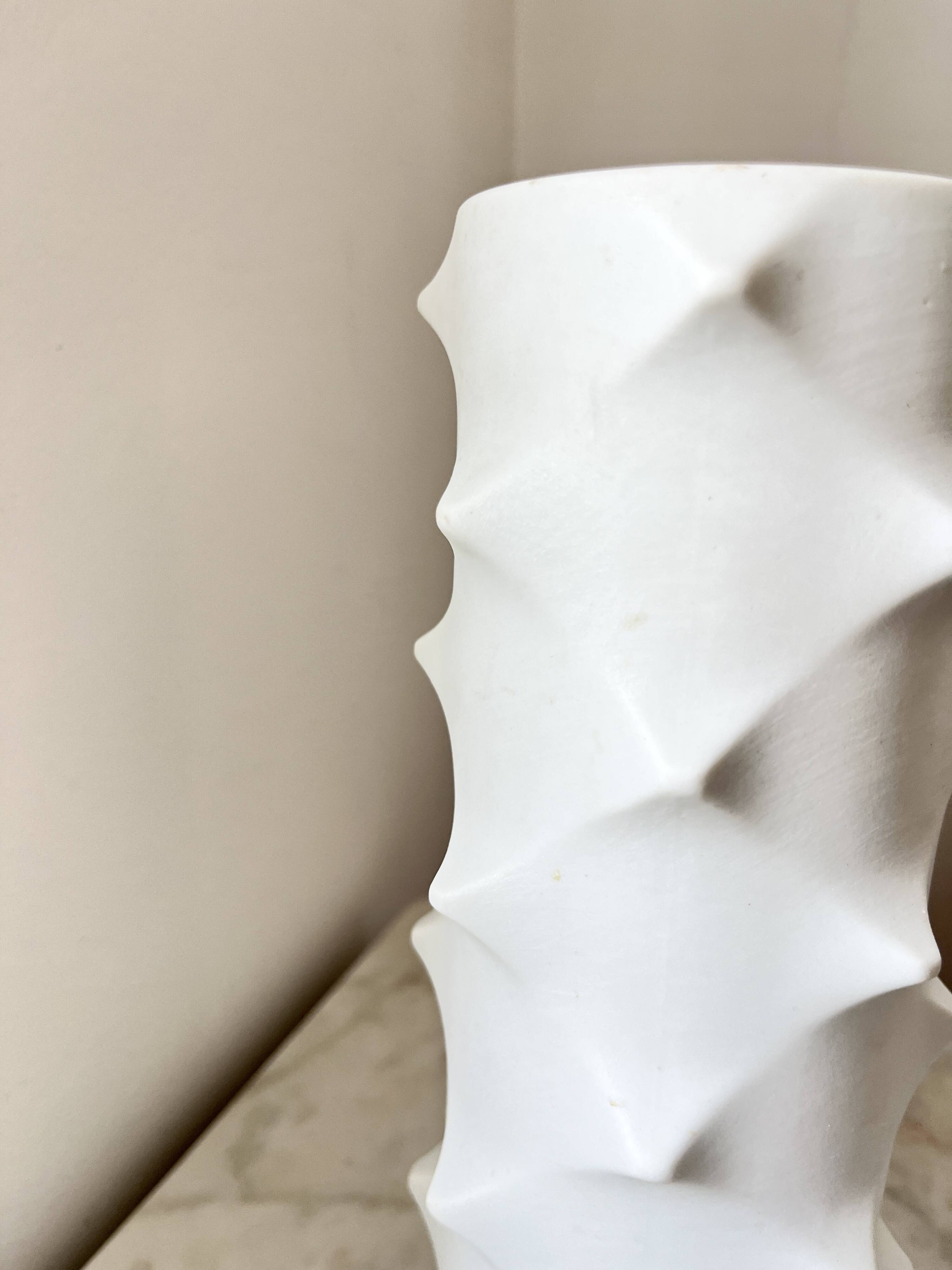 Vintage Bisque Porcelain Op Art Spike 501 Vase by Scherzer, Space Age 1970s