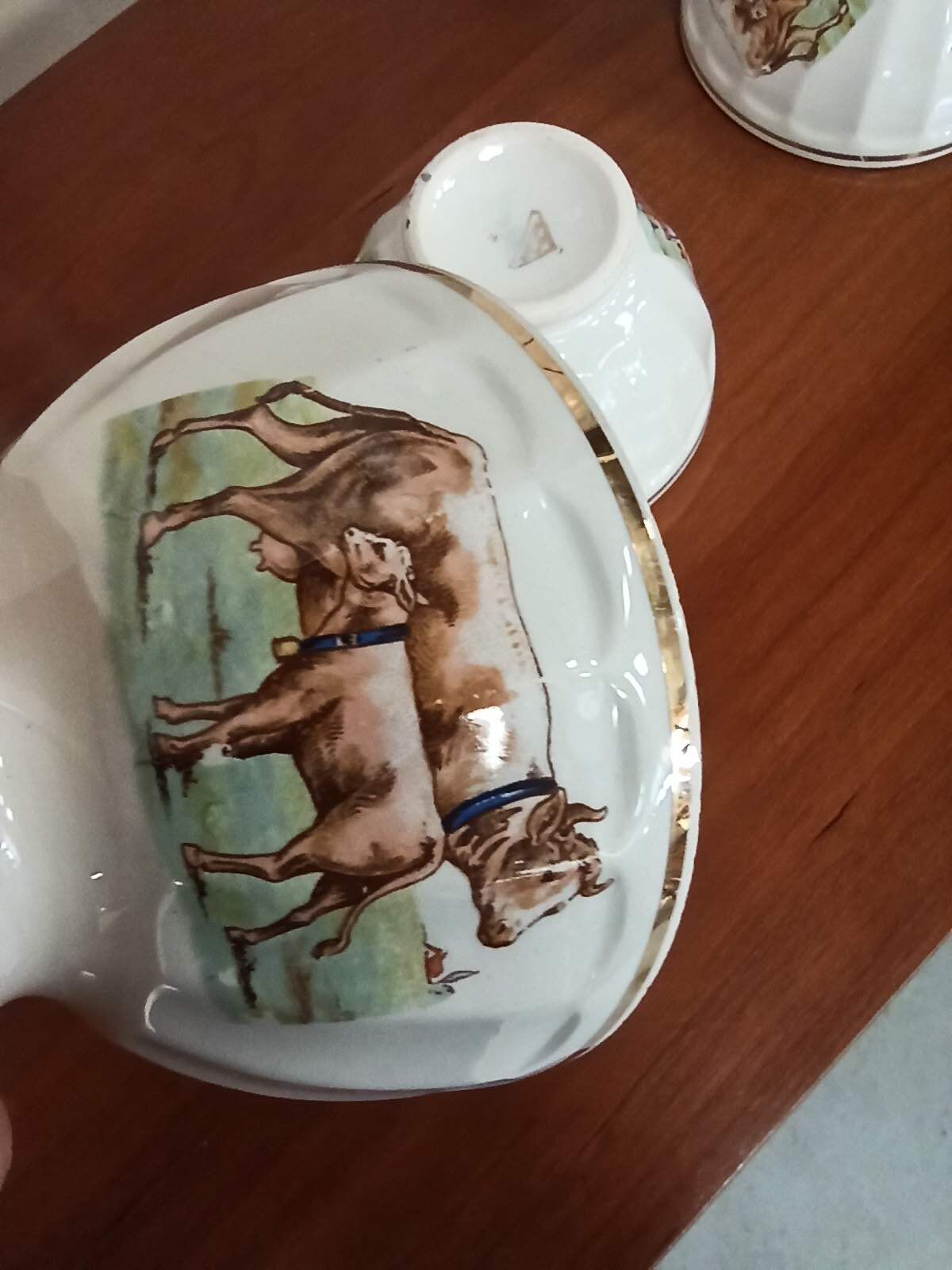 Set 6 bowls cow creamer semi porcelain old