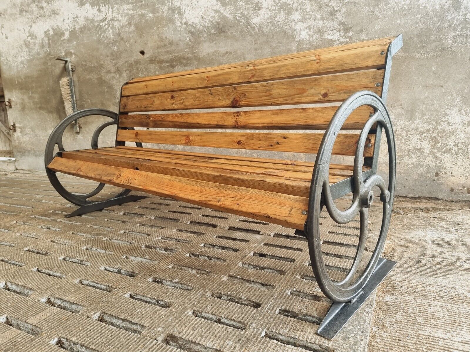 Antique garden bench cast iron with old beams 210 cm