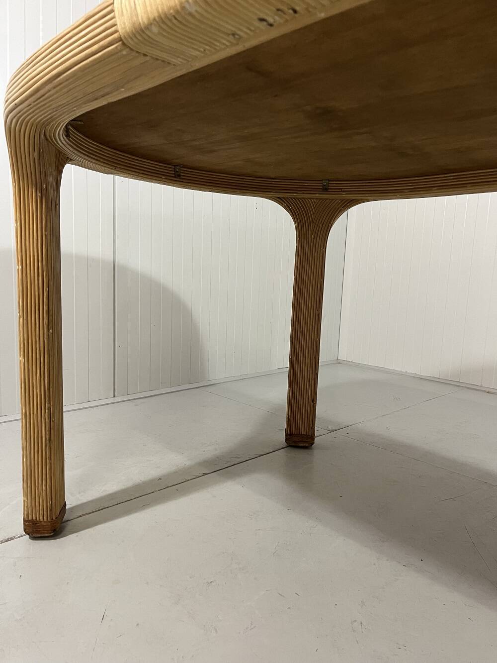 Table à manger en rotin et travertin Vivai del Sud, Italie, années 1960.