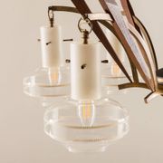 Italian mid-century Murano glass and teak chandelier attributed to Stilnovo, 1960s