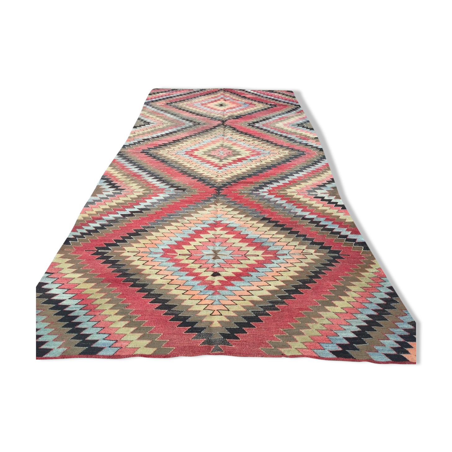 Vintage Turkish Kilim Kelim Rug 338x168 cm shabby chic wool, country home, boho