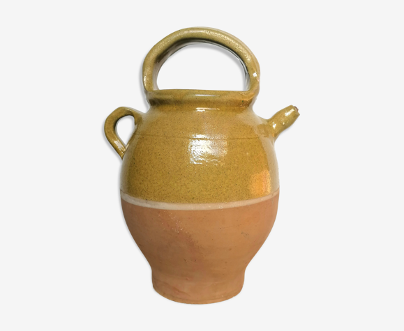 Cruche gargoulette émaillée jaune