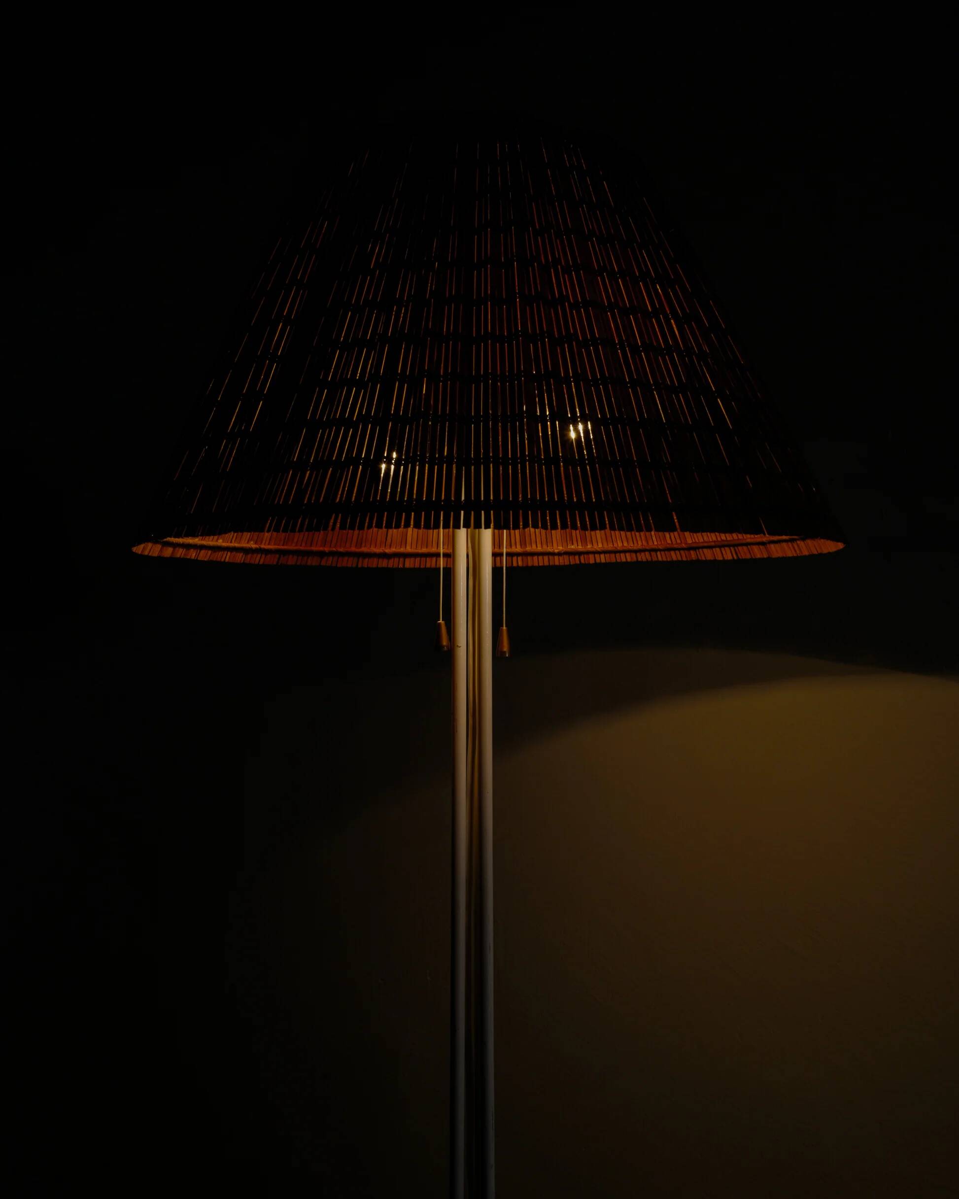 Finnish Mid Century Metal Floor Lamp in Rattan by Lisa Johansson-Papé, 1940