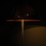 Finnish Mid Century Metal Floor Lamp in Rattan by Lisa Johansson-Papé, 1940