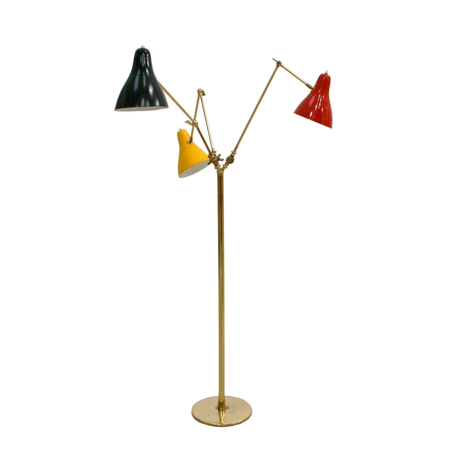 Mid-Century Modern Italian Floor Lamp, made of Brass with Colored Tulips, 1950