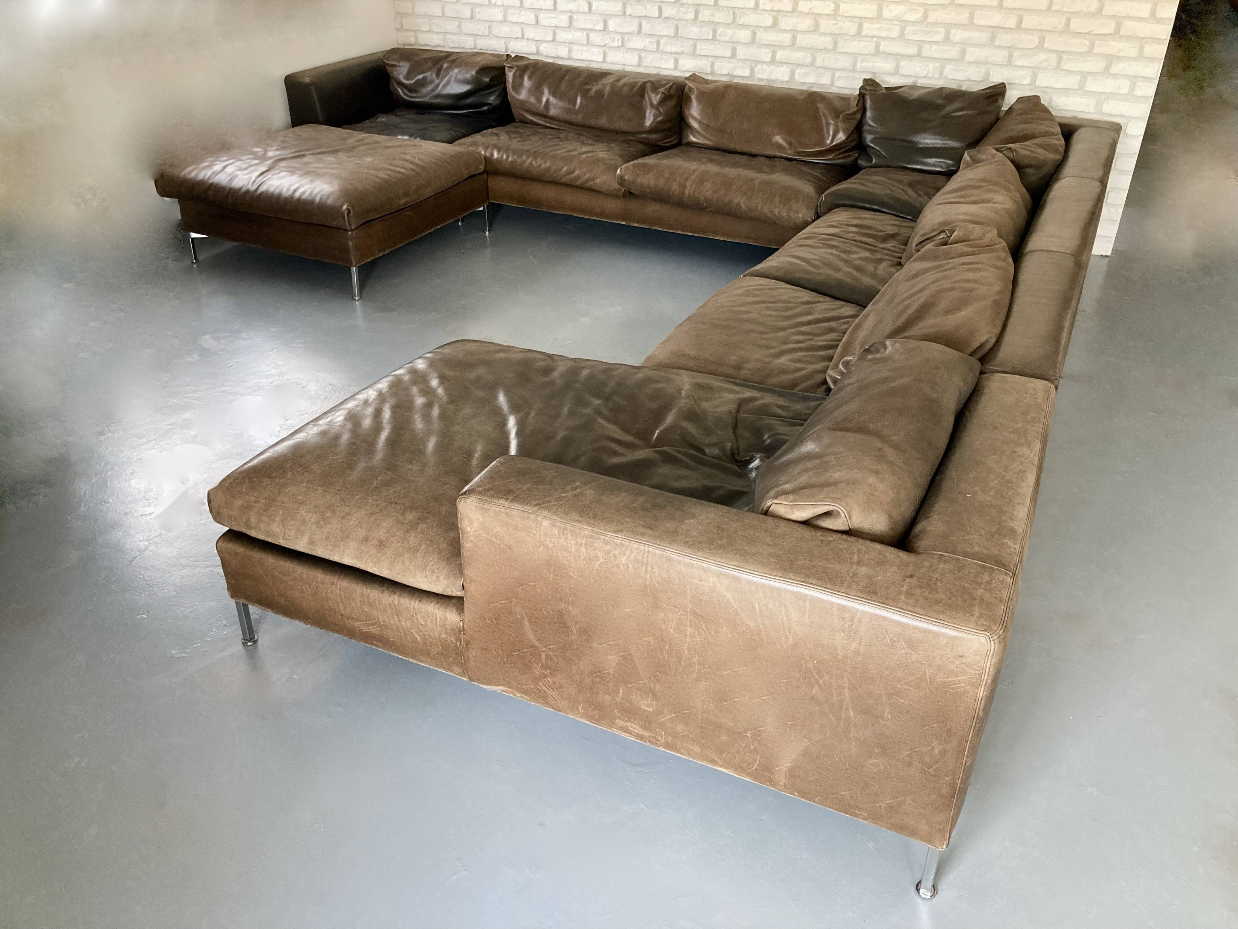 Modular leather sofa design for 12 people.