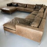 Modular leather sofa design for 12 people.