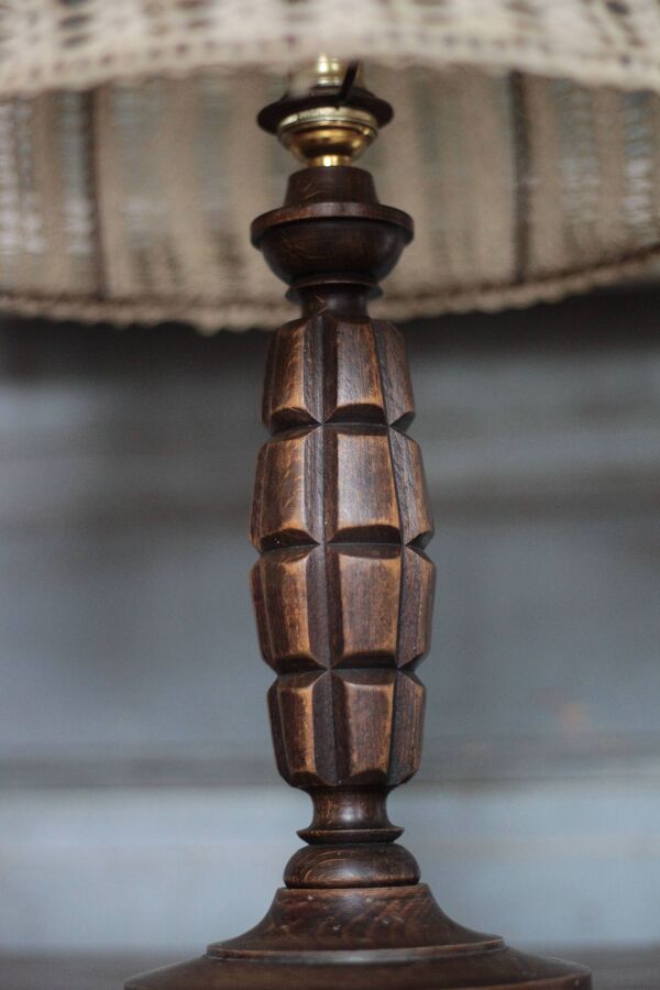 Lampe de chevet, lampe de table, lampe à poser vintage, lampe bois sculpté