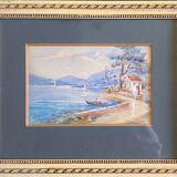 Painting "Mediterranean Seaside" Watercolor signed around 1920