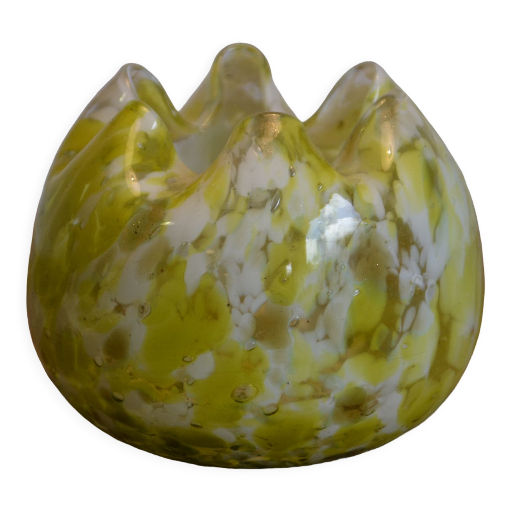 Yellow and white glass jar