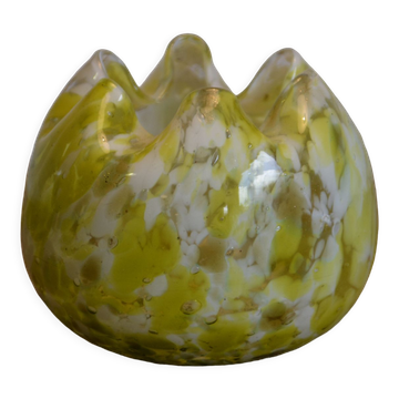 Vase verre jaune et blanc