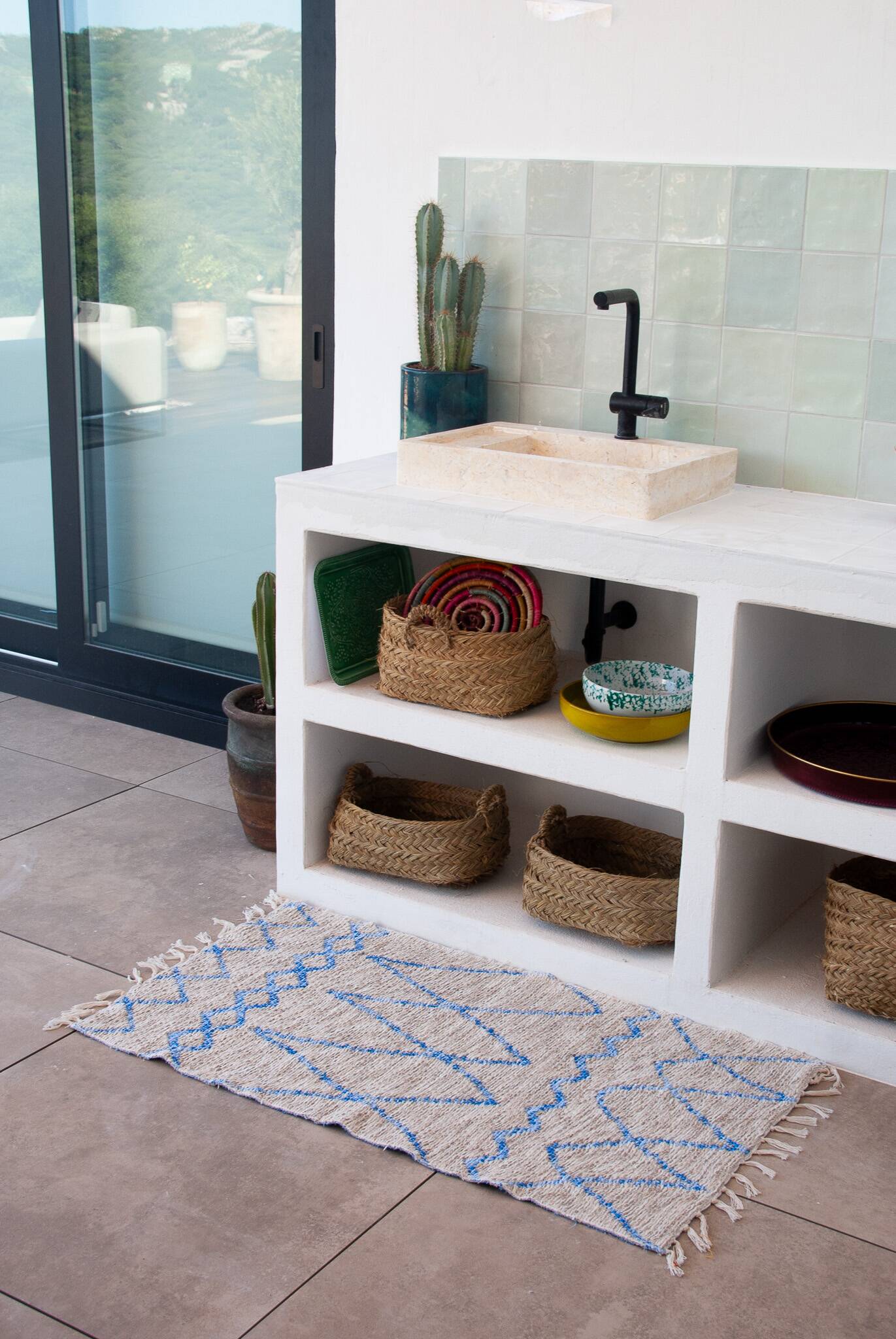 Recycled cotton handmade rug - Reversible - Blue