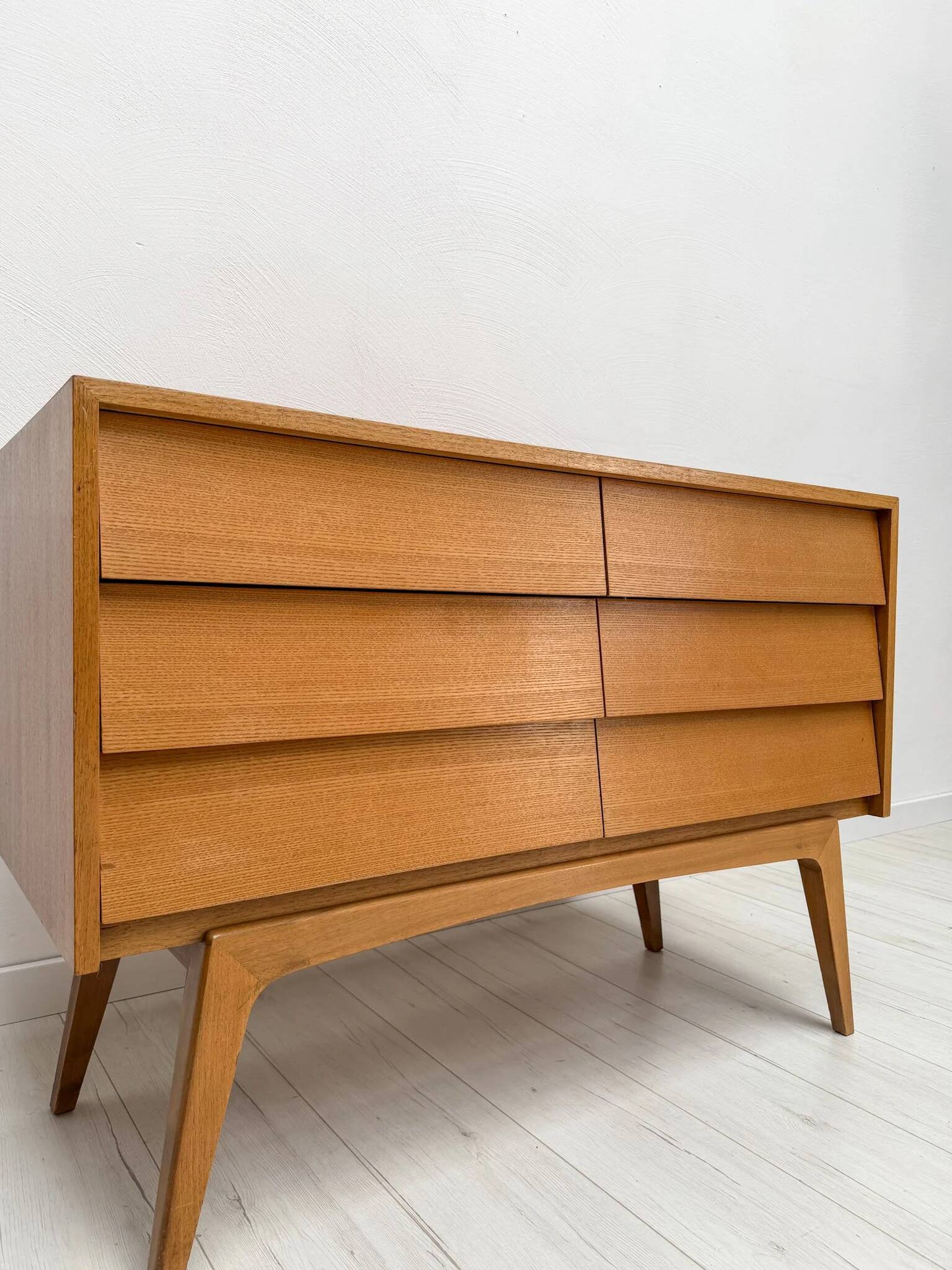 1950s vintage minimalist German walnut chest of drawers