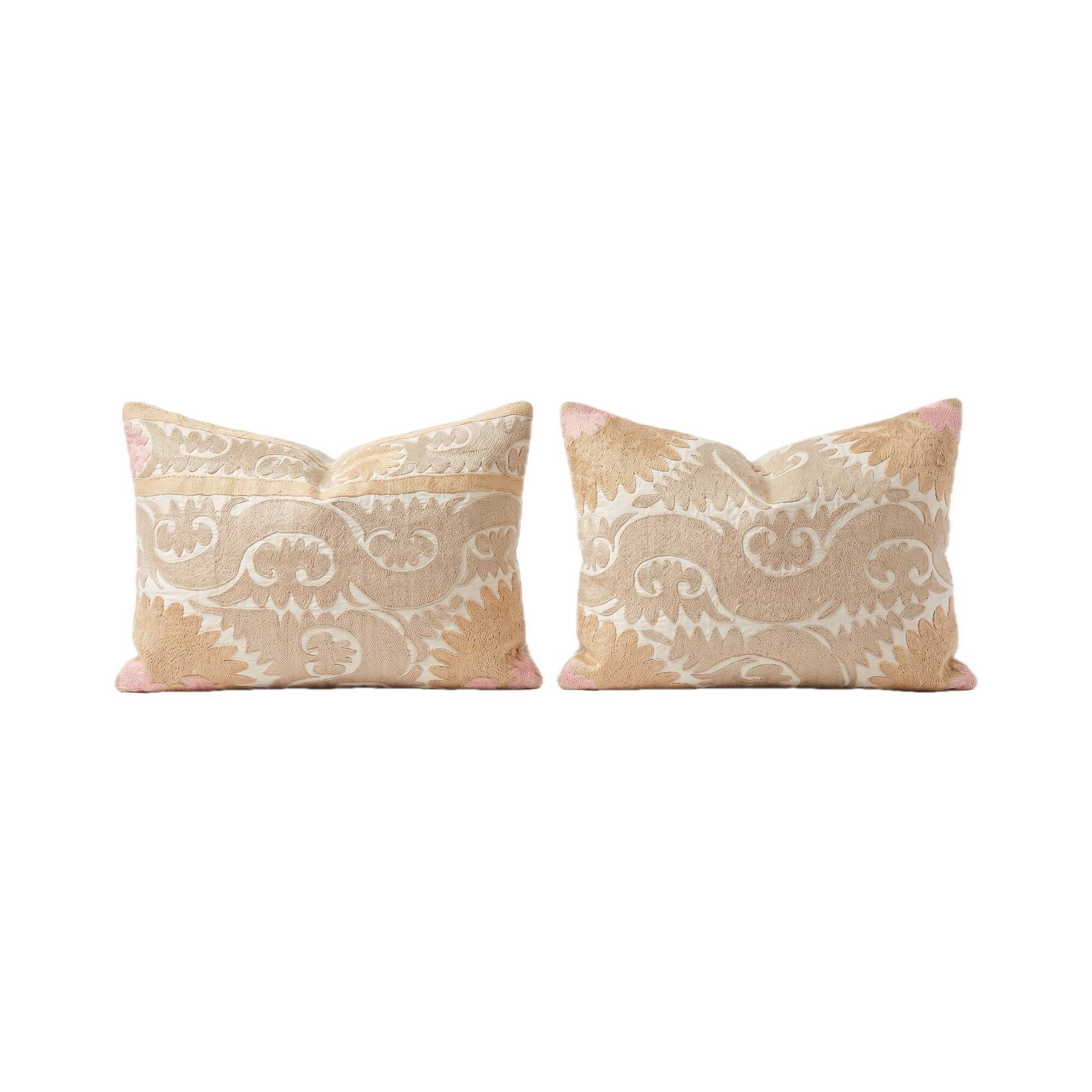 Lot de 2 housses de coussin brodées vintage 54x74 cm