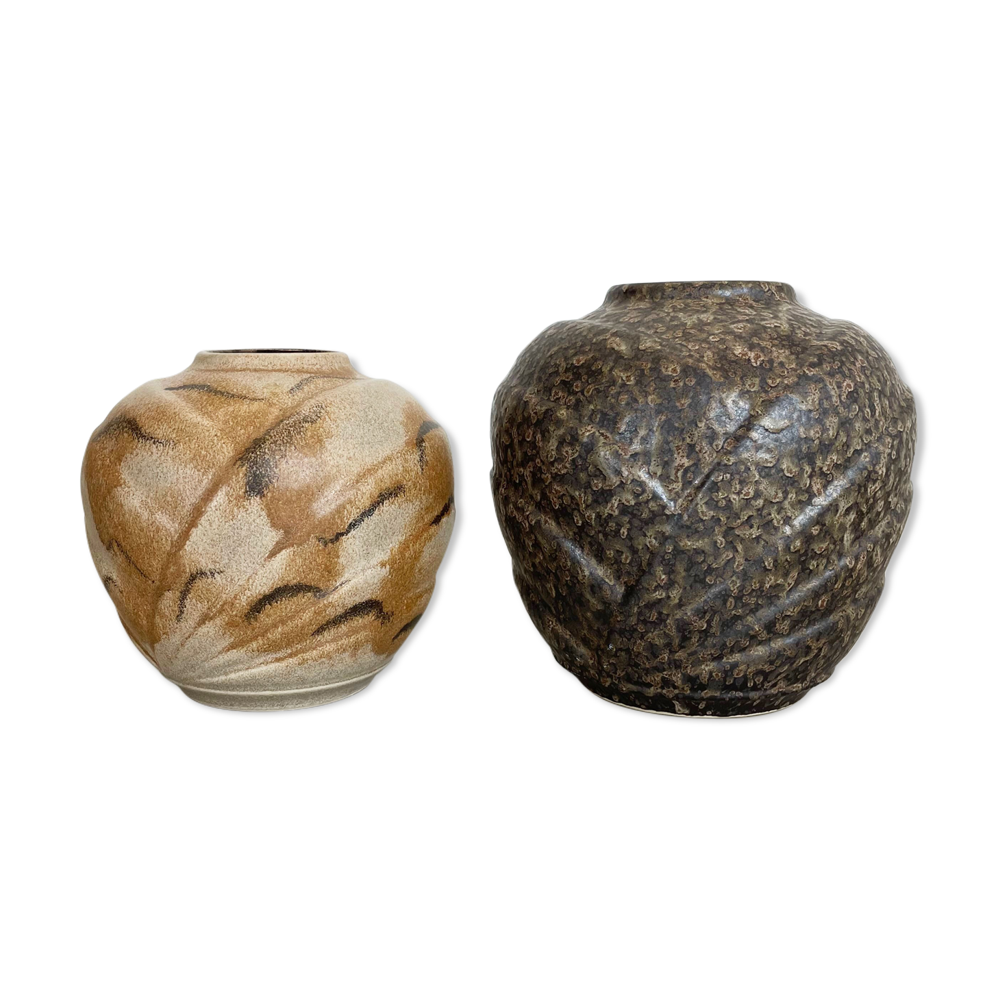 Set of 2 Multi-Color Fat Lava Op Art Pottery Vase Made Bay Ceramics, Germany