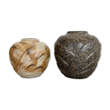 Set of 2 Multi-Color Fat Lava Op Art Pottery Vase Made Bay Ceramics, Germany