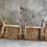 Set of 4 straw chairs in light wood - design 1970