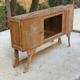 Parisian art deco 2-part buffet renovated in solid oak and marble 1940