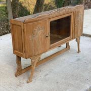 Buffet parisien art déco 2 corps en chêne massif et marbre, 1940, rénové