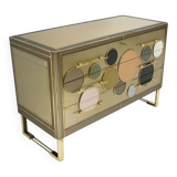 Mid-Century Modern Style Solid Wood Glass and Brass Large Italian Commode