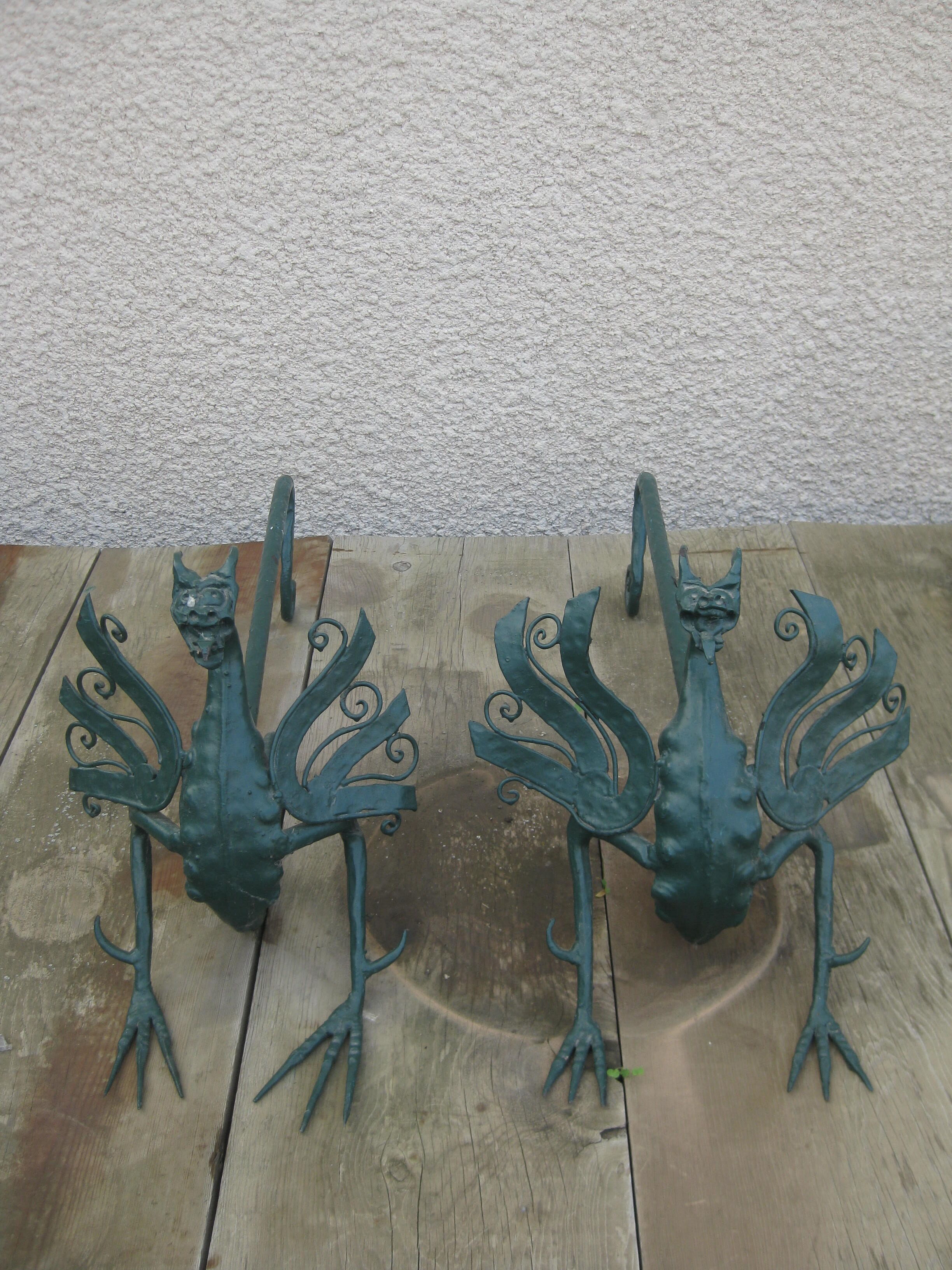 Pair of vintage dragon chenets