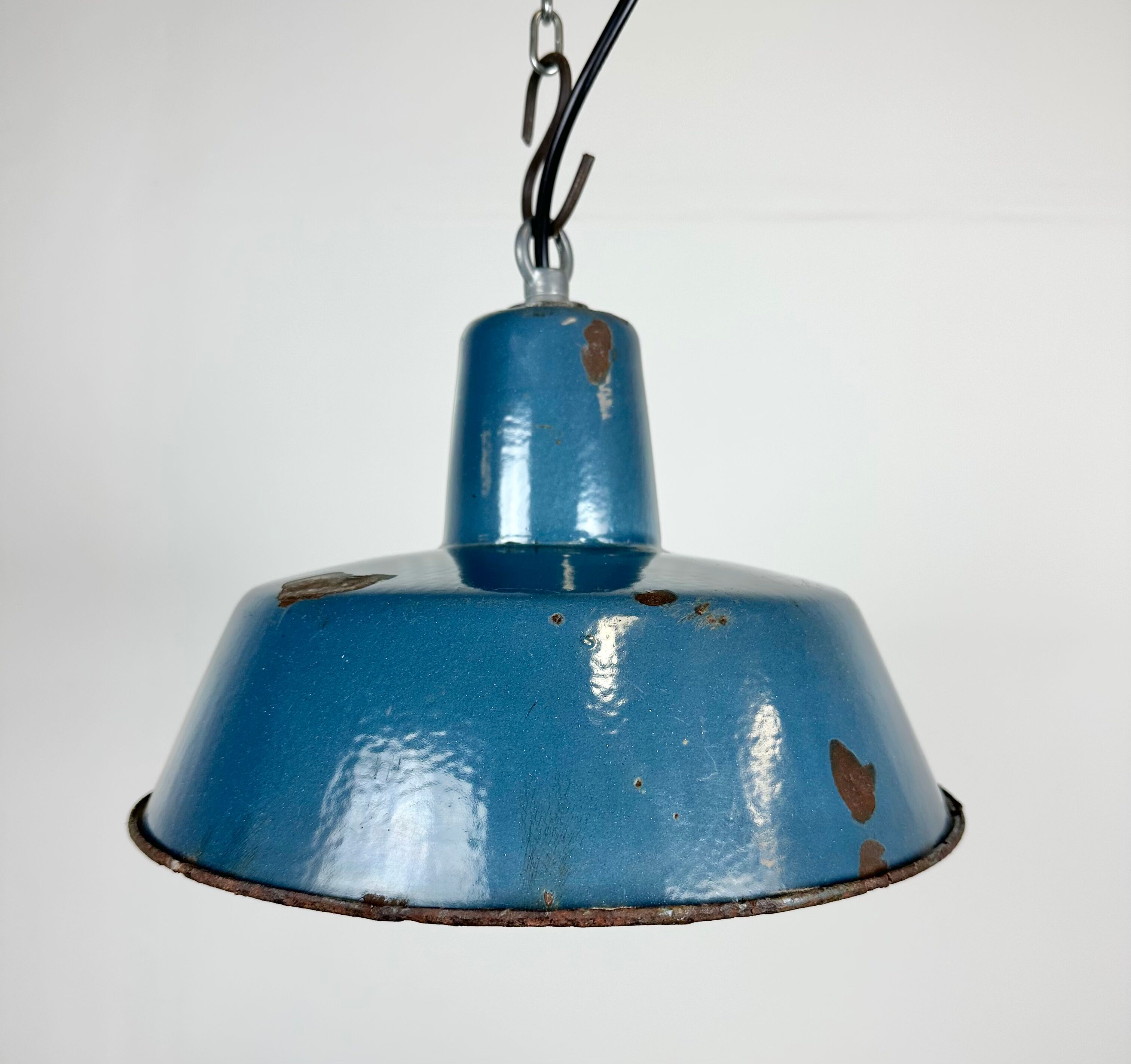 Small Industrial Blue Enamel Pendant Lamp, 1960s