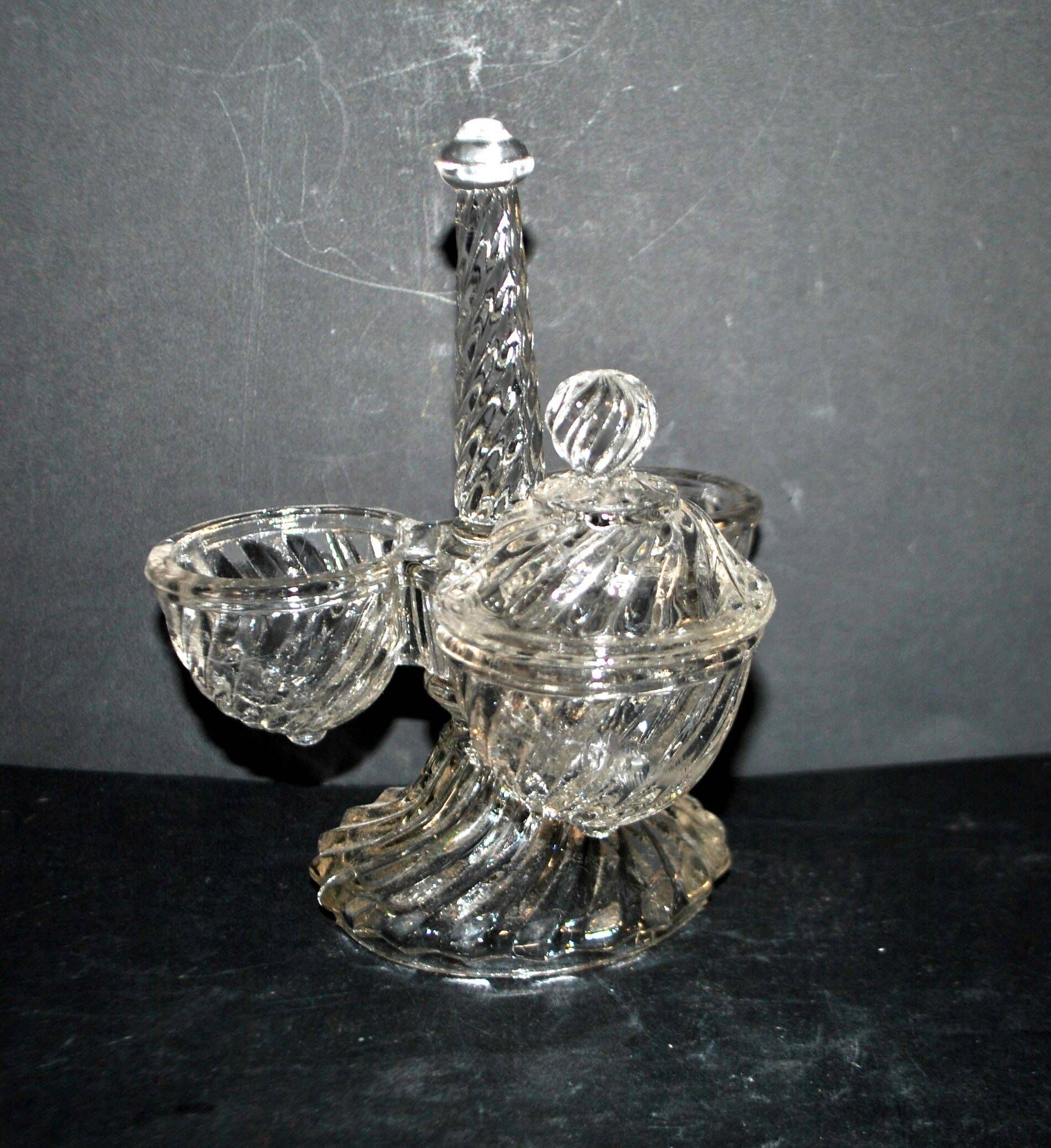 Vallerysthal rotating tableware – retro glass servant for salt, pepper, and mustard.