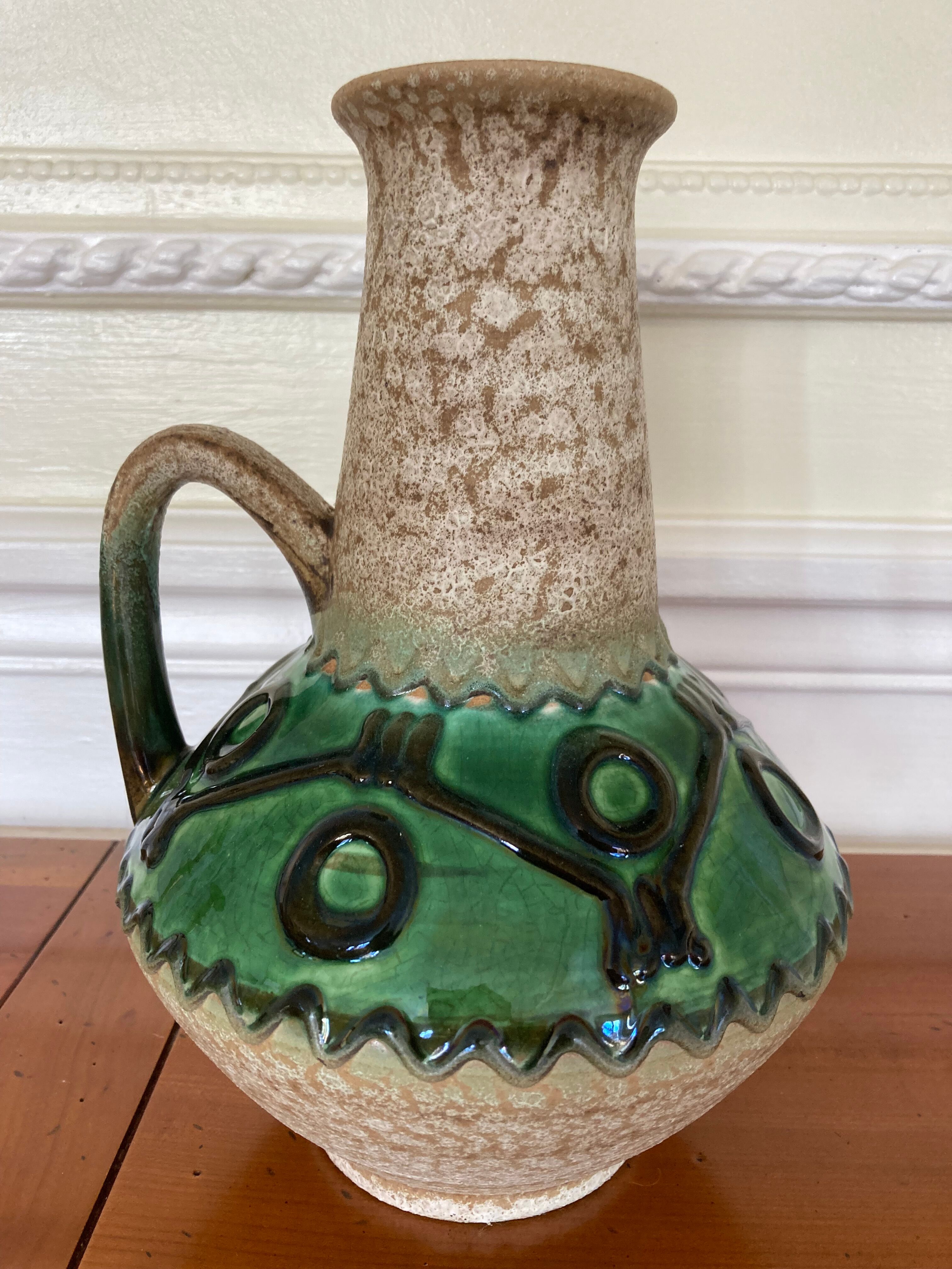 Emerald glazed ceramic pitcher vase