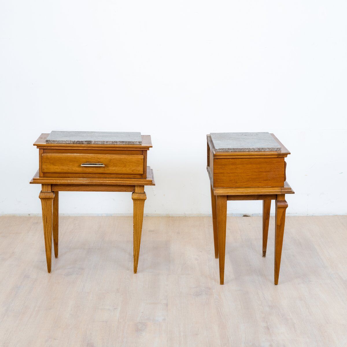 Art Deco bedside tables with marble tops, 1930s, set of 2