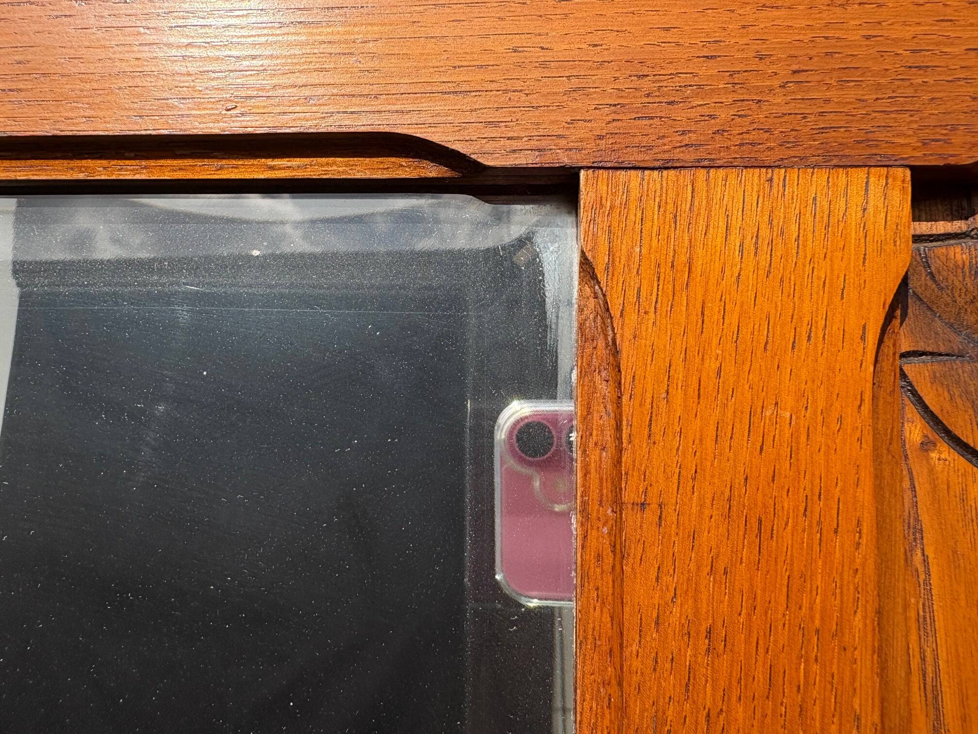 /Art Deco wardrobe with mirror in carved solid oak from the 20s/30s