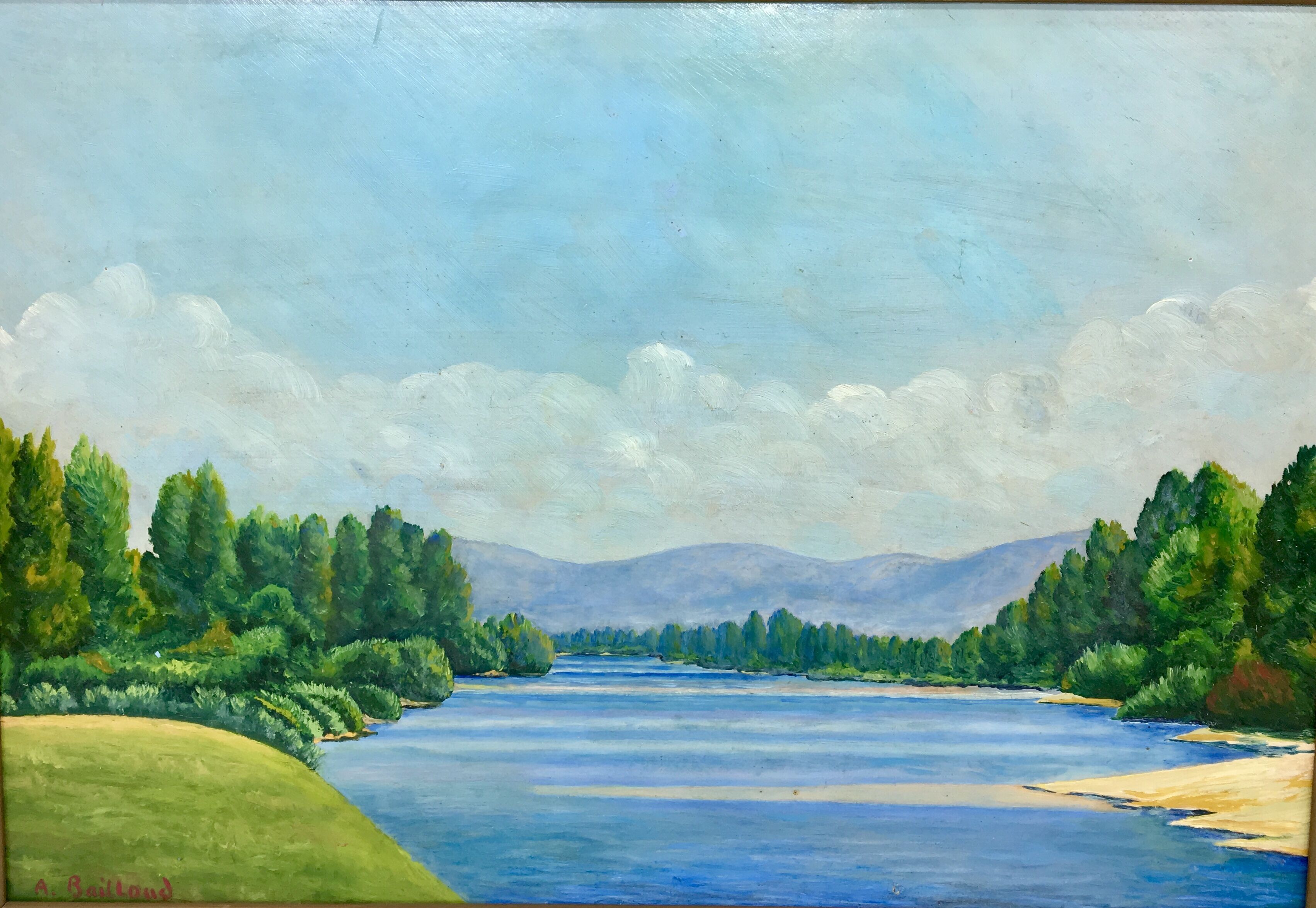 Tableau paysage au lac signé a Bailloud  années 50/70