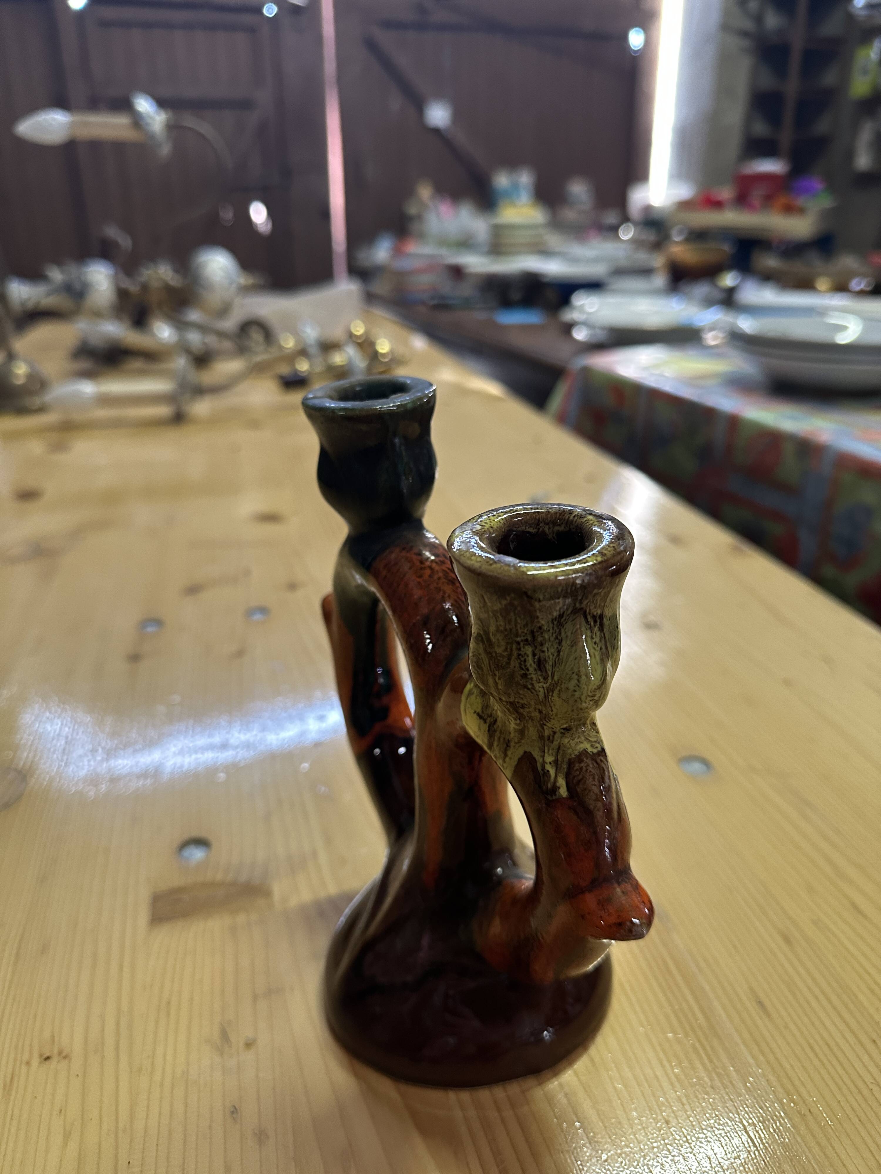 Vintage Vallauris ceramic two-branch candlestick chandelier