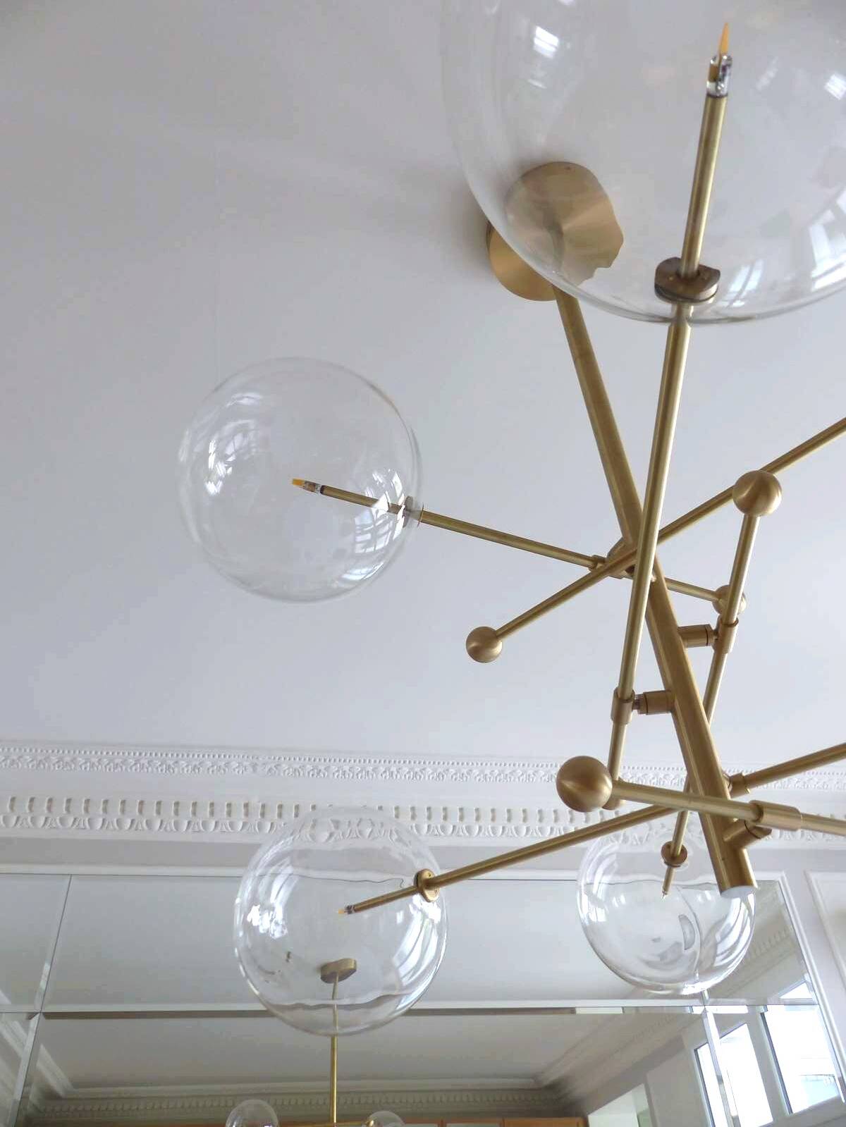 Brass & Borosilicate Glass Suspension "RD15 6 ARMS" design Schwung
